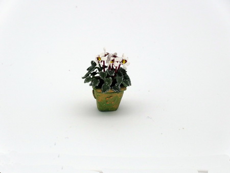 Handmade Dollshouse Miniature 12th scale white Cyclamen (image for) Handmade Dollshouse Miniature 12th scale white Cyclamen